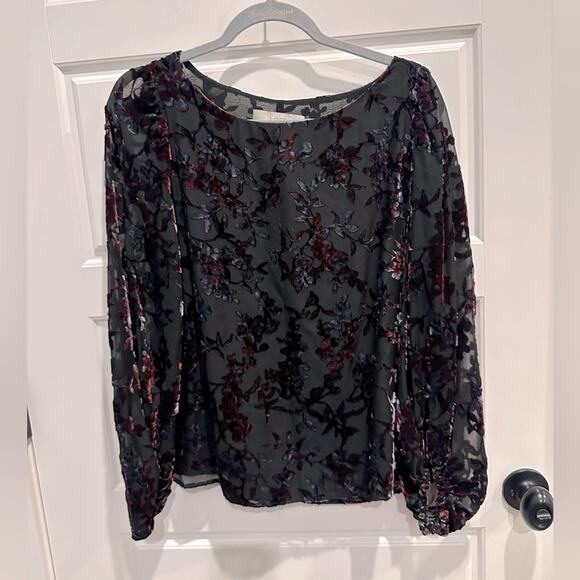 LOFT Velvet Multicolor Flower Burnout Top - Picture 1 of 6